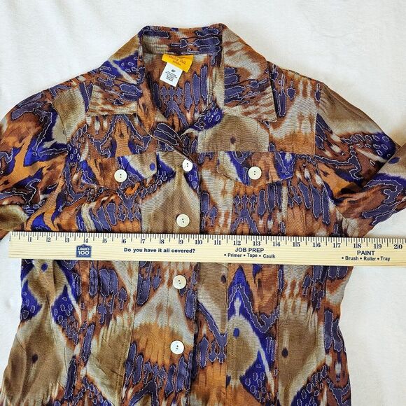 Ruby Rd Shell Button Flap Pocket Tab Sleeve Lagenlook Rustic Blouse Size 4P - Picture 7 of 10